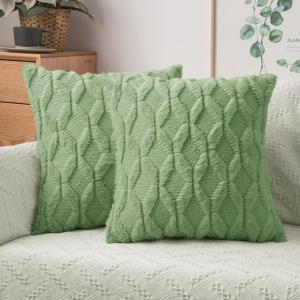 MIULEE Light Purple Throw Pillow Covers 20×20 Set of 2 Spring Decorative Farmhouse Couch Throw Pillows Boho Shells Cute Soft Plush Wool Winter Pillowcases for Bedroom Living Room Sofa(Sage Green)