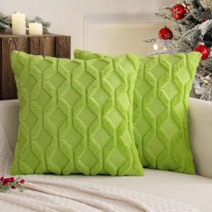 MIULEE Light Purple Throw Pillow Covers 20×20 Set of 2 Spring Decorative Farmhouse Couch Throw Pillows Boho Shells Cute Soft Plush Wool Winter Pillowcases for Bedroom Living Room Sofa(Green)