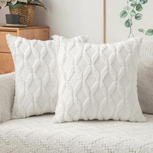 MIULEE Light Purple Throw Pillow Covers 20×20 Set of 2 Spring Decorative Farmhouse Couch Throw Pillows Boho Shells Cute Soft Plush Wool Winter Pillowcases for Bedroom Living Room Sofa(Pure White)
