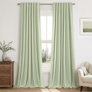 MIULEE Linen 100% Blackout Curtains 90 Inch Long 2 Panels, Back Tab Pleated Hook Belt Clip Rings Thermal Insulated Drapes for Bedroom Living Room Ivory Natural Farmhouse Black Out Window Curtains(Sage Green)