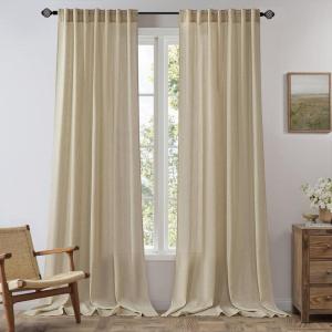 MIULEE Linen Curtains 96 Inch Length for Living Room 2 Panels, Hunter Green Back Tab Pocket Light Filtering Semi Sheer Soft Linen Emerald Dark Green Christmas Drapes Farmhouse Boho Curtain for Bedroom(Linen)
