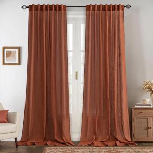MIULEE Linen Curtains 96 Inch Length for Living Room 2 Panels, Hunter Green Back Tab Pocket Light Filtering Semi Sheer Soft Linen Emerald Dark Green Christmas Drapes Farmhouse Boho Curtain for Bedroom(Burnt Orange)