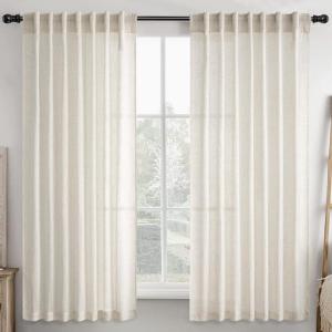 MIULEE Linen Curtains 96 Inch Length for Living Room 2 Panels, Hunter Green Back Tab Pocket Light Filtering Semi Sheer Soft Linen Emerald Dark Green Christmas Drapes Farmhouse Boho Curtain for Bedroom(Natural)