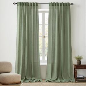 MIULEE Linen Curtains 96 Inch Length for Living Room 2 Panels, Hunter Green Back Tab Pocket Light Filtering Semi Sheer Soft Linen Emerald Dark Green Christmas Drapes Farmhouse Boho Curtain for Bedroom(Sage Green)