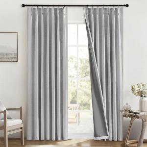 MIULEE Linen Pinch Pleated 100% Blackout Curtains for Bedroom 105 Inch Long 3 Panels Set- Back Tab Track Beige Thermal Insulated Cream Black Out Triple Pleat Room Darkening Drapes with Hooks, Greige(Light Grey)