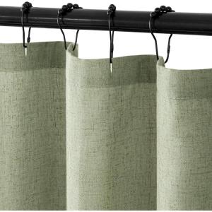 MIULEE Linen Shower Curtain with 12 Metal Hooks Washable Country Boho Farmhouse Heavy Buttonhole Fabric Shower Curtain Set Thick Cloth Neutral Waterproof Curtains for Bathroom W72*L72, Natural(Sage Green)