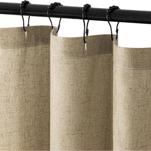 MIULEE Linen Shower Curtain with 12 Metal Hooks Washable Country Boho Farmhouse Heavy Buttonhole Fabric Shower Curtain Set Thick Cloth Neutral Waterproof Curtains for Bathroom W72*L72, Natural(Khaki)