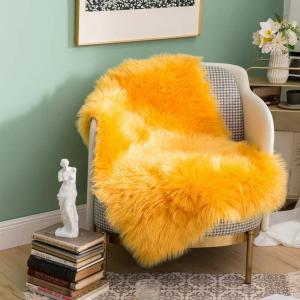 MIULEE Luxury Soft Fluffy Area Rug 3×5 Feet, Faux Fur Sheepskin Rug Decorative Plush Shaggy Carpet for Christmas Decor Bedside Sofa Floor Nursery, White(Orange Yellow)