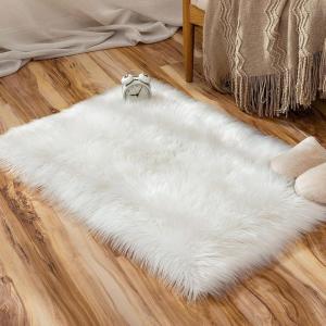 MIULEE Luxury Soft Fluffy Area Rug 3×5 Feet, Faux Fur Sheepskin Rug Decorative Plush Shaggy Carpet for Christmas Decor Bedside Sofa Floor Nursery, White(White)