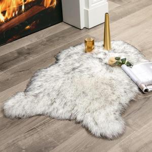 MIULEE Luxury Soft Fluffy Area Rug 3×5 Feet, Faux Fur Sheepskin Rug Decorative Plush Shaggy Carpet for Christmas Decor Bedside Sofa Floor Nursery, White(Gradient Grey)