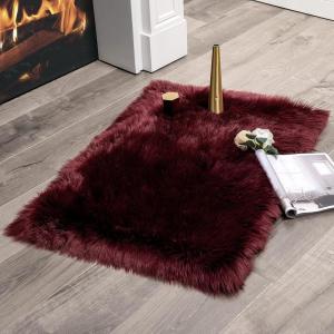 MIULEE Luxury Soft Fluffy Area Rug 3×5 Feet, Faux Fur Sheepskin Rug Decorative Plush Shaggy Carpet for Christmas Decor Bedside Sofa Floor Nursery, White(Wine Red)