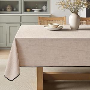 MIULEE Natural Linen Polyester Tablecloth 60×84 Inch Rectangle Table Cloth Waterproof,Stain Resistant & Wrinkle Resistant for Dining Party Wedding(Natural-black)