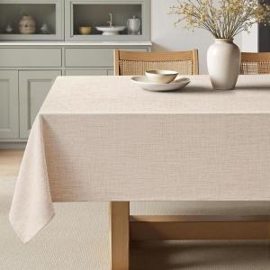 MIULEE Natural Linen Polyester Tablecloth 60×84 Inch Rectangle Table Cloth Waterproof,Stain Resistant & Wrinkle Resistant for Dining Party Wedding(Ivory)
