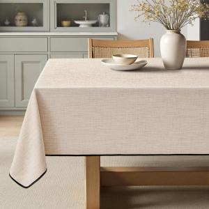 MIULEE Natural Linen Polyester Tablecloth 60×84 Inch Rectangle Table Cloth Waterproof,Stain Resistant & Wrinkle Resistant for Dining Party Wedding(Ivory-black)