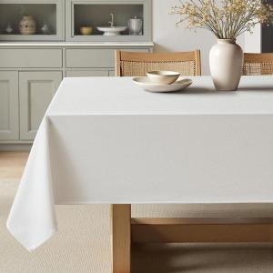 MIULEE Natural Linen Polyester Tablecloth 60×84 Inch Rectangle Table Cloth Waterproof,Stain Resistant & Wrinkle Resistant for Dining Party Wedding(White)