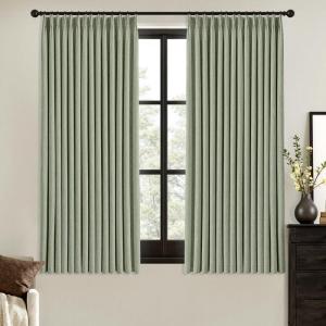 MIULEE Natural Pinch Pleated 100% Blackout Linen Curtains 96 Inch Length 2 Panels Set, Black Out Memory Trained Pleat Curtains Light Blocking Room Darkening Drapes for Bedroom Living Room Window(Sage Green)