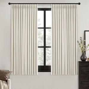MIULEE Natural Pinch Pleated 100% Blackout Linen Curtains 96 Inch Length 2 Panels Set, Black Out Memory Trained Pleat Curtains Light Blocking Room Darkening Drapes for Bedroom Living Room Window(Natural)