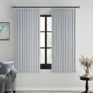 MIULEE Natural Pinch Pleated 100% Blackout Linen Curtains 96 Inch Length 2 Panels Set, Black Out Memory Trained Pleat Curtains Light Blocking Room Darkening Drapes for Bedroom Living Room Window(Grayish Blue)