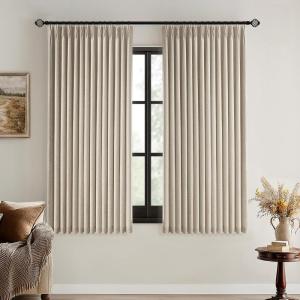 MIULEE Natural Pinch Pleated 100% Blackout Linen Curtains 96 Inch Length 2 Panels Set, Black Out Memory Trained Pleat Curtains Light Blocking Room Darkening Drapes for Bedroom Living Room Window(Sand)