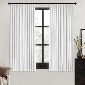 MIULEE Natural Pinch Pleated 100% Blackout Linen Curtains 96 Inch Length 2 Panels Set, Black Out Memory Trained Pleat Curtains Light Blocking Room Darkening Drapes for Bedroom Living Room Window(White)