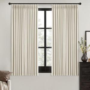 MIULEE Natural Pinch Pleated 100% Blackout Linen Curtains 96 Inch Length 2 Panels Set, Black Out Memory Trained Pleat Curtains Light Blocking Room Darkening Drapes for Bedroom Living Room Window(Linen)