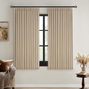 MIULEE Natural Pinch Pleated 100% Blackout Linen Curtains 96 Inch Length 2 Panels Set, Black Out Memory Trained Pleat Curtains Light Blocking Room Darkening Drapes for Bedroom Living Room Window(Taupe)