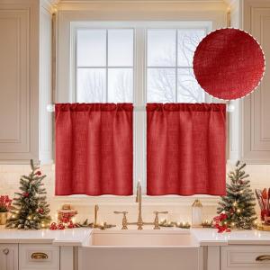 MIULEE Natural White Linen Curtains 84 Inch Length 2 Panels Set for Living Room Bedroom Semi Sheer Light Filtering Farmhouse Rod Pocket Long Soft Thick Linen Textured Window Drapes W42XL84(Red)