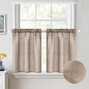 MIULEE Natural White Linen Curtains 84 Inch Length 2 Panels Set for Living Room Bedroom Semi Sheer Light Filtering Farmhouse Rod Pocket Long Soft Thick Linen Textured Window Drapes W42XL84(Taupe)