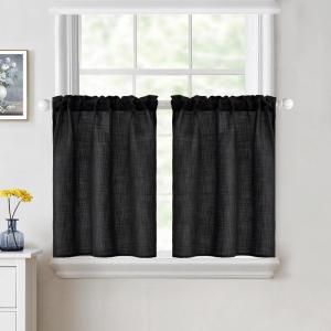 MIULEE Natural White Linen Curtains 84 Inch Length 2 Panels Set for Living Room Bedroom Semi Sheer Light Filtering Farmhouse Rod Pocket Long Soft Thick Linen Textured Window Drapes W42XL84(Black)