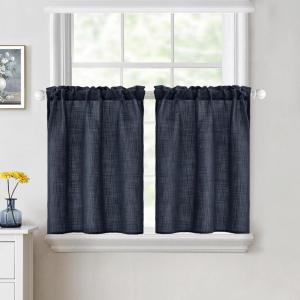 MIULEE Natural White Linen Curtains 84 Inch Length 2 Panels Set for Living Room Bedroom Semi Sheer Light Filtering Farmhouse Rod Pocket Long Soft Thick Linen Textured Window Drapes W42XL84(Navy Blue)