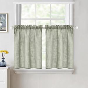 MIULEE Natural White Linen Curtains 84 Inch Length 2 Panels Set for Living Room Bedroom Semi Sheer Light Filtering Farmhouse Rod Pocket Long Soft Thick Linen Textured Window Drapes W42XL84(Sage)