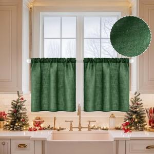 MIULEE Natural White Linen Curtains 84 Inch Length 2 Panels Set for Living Room Bedroom Semi Sheer Light Filtering Farmhouse Rod Pocket Long Soft Thick Linen Textured Window Drapes W42XL84(Emerald Green)