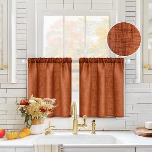 MIULEE Natural White Linen Curtains 84 Inch Length 2 Panels Set for Living Room Bedroom Semi Sheer Light Filtering Farmhouse Rod Pocket Long Soft Thick Linen Textured Window Drapes W42XL84(Terracotta)