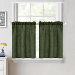 MIULEE Natural White Linen Curtains 84 Inch Length 2 Panels Set for Living Room Bedroom Semi Sheer Light Filtering Farmhouse Rod Pocket Long Soft Thick Linen Textured Window Drapes W42XL84(Olive Green)