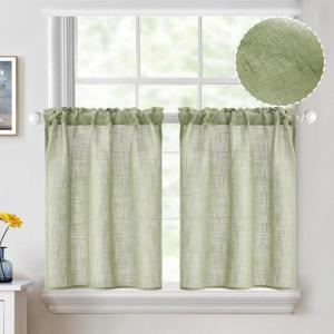 MIULEE Natural White Linen Curtains 84 Inch Length 2 Panels Set for Living Room Bedroom Semi Sheer Light Filtering Farmhouse Rod Pocket Long Soft Thick Linen Textured Window Drapes W42XL84(Sage Green)