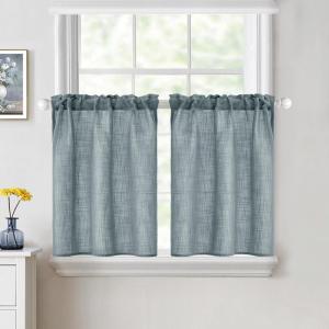 MIULEE Natural White Linen Curtains 84 Inch Length 2 Panels Set for Living Room Bedroom Semi Sheer Light Filtering Farmhouse Rod Pocket Long Soft Thick Linen Textured Window Drapes W42XL84(Stone Blue)