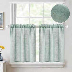MIULEE Natural White Linen Curtains 84 Inch Length 2 Panels Set for Living Room Bedroom Semi Sheer Light Filtering Farmhouse Rod Pocket Long Soft Thick Linen Textured Window Drapes W42XL84(Sea Green)