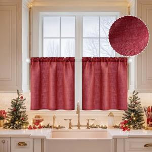 MIULEE Natural White Linen Curtains 84 Inch Length 2 Panels Set for Living Room Bedroom Semi Sheer Light Filtering Farmhouse Rod Pocket Long Soft Thick Linen Textured Window Drapes W42XL84(Burgundy Red)