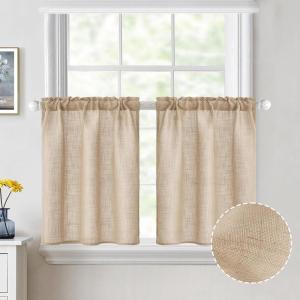 MIULEE Natural White Linen Curtains 84 Inch Length 2 Panels Set for Living Room Bedroom Semi Sheer Light Filtering Farmhouse Rod Pocket Long Soft Thick Linen Textured Window Drapes W42XL84(Camel Beige)