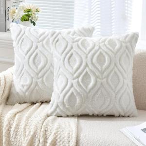 MIULEE Navy Blue Throw Pillow Covers 20×20 Inch, Soft Winter Plush Faux Wool Couch Pillow Covers Set of 2 Decorative Farmhouse Boho Throw Pillows for Sofa Living Room Bed(Ivory)