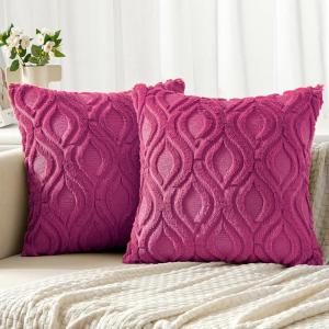 MIULEE Navy Blue Throw Pillow Covers 20×20 Inch, Soft Winter Plush Faux Wool Couch Pillow Covers Set of 2 Decorative Farmhouse Boho Throw Pillows for Sofa Living Room Bed(Hot Pink)