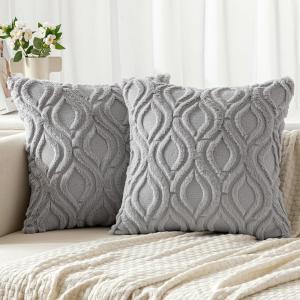 MIULEE Navy Blue Throw Pillow Covers 20×20 Inch, Soft Winter Plush Faux Wool Couch Pillow Covers Set of 2 Decorative Farmhouse Boho Throw Pillows for Sofa Living Room Bed(Light Grey)