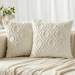 MIULEE Navy Blue Throw Pillow Covers 20×20 Inch, Soft Winter Plush Faux Wool Couch Pillow Covers Set of 2 Decorative Farmhouse Boho Throw Pillows for Sofa Living Room Bed(Cream White)