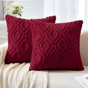 MIULEE Navy Blue Throw Pillow Covers 20×20 Inch, Soft Winter Plush Faux Wool Couch Pillow Covers Set of 2 Decorative Farmhouse Boho Throw Pillows for Sofa Living Room Bed(Wine Red)