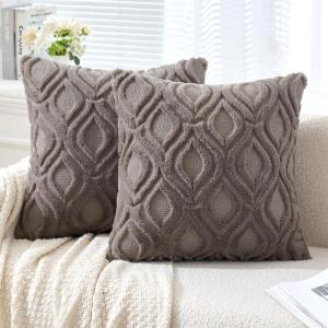 MIULEE Navy Blue Throw Pillow Covers 20×20 Inch, Soft Winter Plush Faux Wool Couch Pillow Covers Set of 2 Decorative Farmhouse Boho Throw Pillows for Sofa Living Room Bed(Dark Grey)