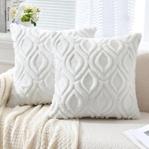 MIULEE Navy Blue Throw Pillow Covers 20×20 Inch, Soft Winter Plush Faux Wool Couch Pillow Covers Set of 2 Decorative Farmhouse Boho Throw Pillows for Sofa Living Room Bed(Pure White)