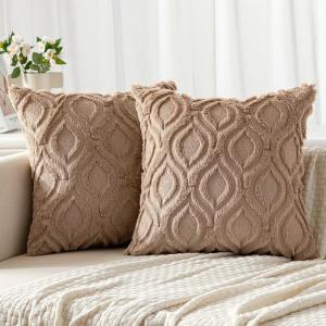 MIULEE Navy Blue Throw Pillow Covers 20×20 Inch, Soft Winter Plush Faux Wool Couch Pillow Covers Set of 2 Decorative Farmhouse Boho Throw Pillows for Sofa Living Room Bed(Light Brown)