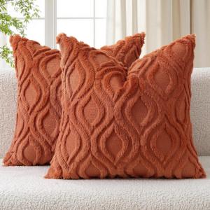 MIULEE Navy Blue Throw Pillow Covers 20×20 Inch, Soft Winter Plush Faux Wool Couch Pillow Covers Set of 2 Decorative Farmhouse Boho Throw Pillows for Sofa Living Room Bed(Rust)