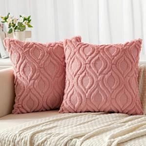 MIULEE Navy Blue Throw Pillow Covers 20×20 Inch, Soft Winter Plush Faux Wool Couch Pillow Covers Set of 2 Decorative Farmhouse Boho Throw Pillows for Sofa Living Room Bed(Coral Red)