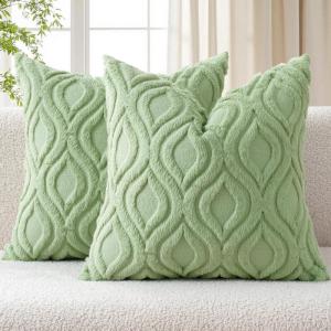 MIULEE Navy Blue Throw Pillow Covers 20×20 Inch, Soft Winter Plush Faux Wool Couch Pillow Covers Set of 2 Decorative Farmhouse Boho Throw Pillows for Sofa Living Room Bed(Sage Green)